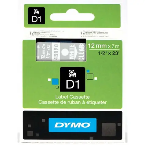 Dymo páska D1 12mm x 7m bílá na průhledné
