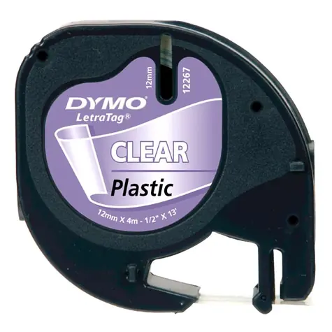Dymo originální páska do tiskárny štítků 12mm x 4m (průhledný podklad) / černý tisk / LetraTag plastová páska