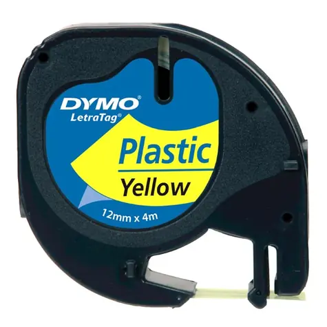 Dymo originální páska do tiskárny štítků 12mm x 4m (žlutý podklad) / černý tisk / LetraTag plastová páska