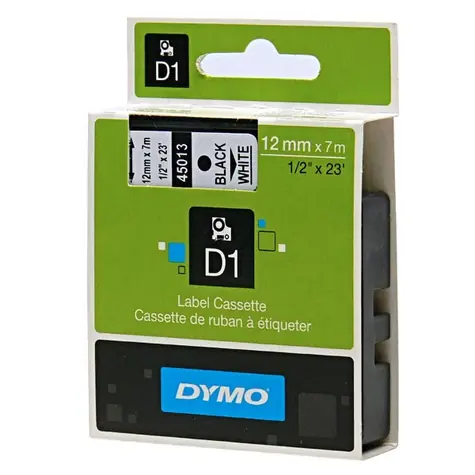 Dymo originální páska do tiskárny štítků 12mm x 7m (bílý podklad) / černý tisk / D1