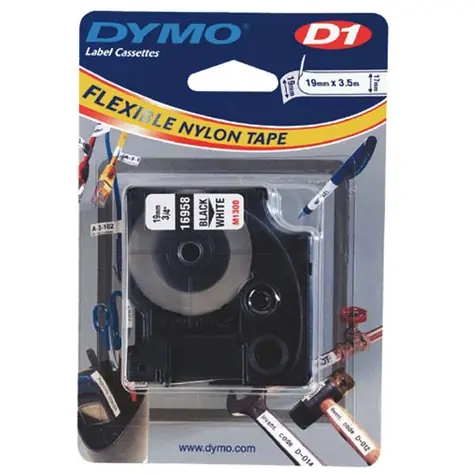 Dymo originální páska do tiskárny štítků 19mm x 3.5m / černý tisk / bílý podklad / D1 speciální - flexibilní