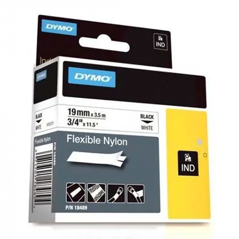 Dymo originální páska do tiskárny štítků 19mm x 3.5m / černý tisk / bílý podklad / RHINO nylonová flexibilní
