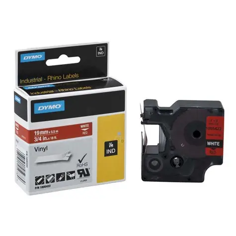 Dymo originální páska do tiskárny štítků 19mm x 5.5m (červený podklad) / bílý tisk / RHINO vinylová profi D1