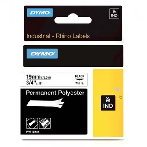 Dymo originální páska do tiskárny štítků 19mm x 5.5m / černý tisk / bílý podklad / RHINO permanentní polyesterová D1