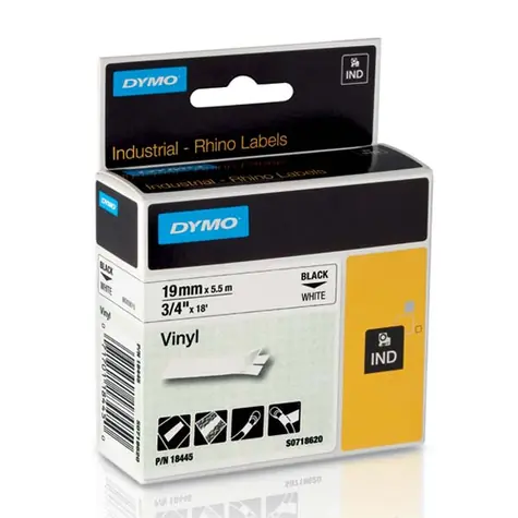 Dymo originální páska do tiskárny štítků 19mm x 5.5m / černý tisk / bílý podklad / RHINO vinylová profi D1