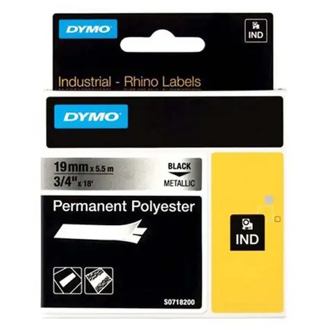 Dymo originální páska do tiskárny štítků 19mm x 5.5m (metalický podklad) / černý tisk / RHINO permanentní polyesterová D