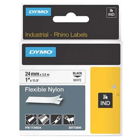 Dymo originální páska do tiskárny štítků 24mm x 3.5m (bílý podklad) / černý tisk / RHINO nylonová flexibilní