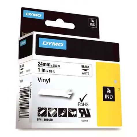 Dymo originální páska do tiskárny štítků 24mm x 5.5m (bílý podklad) - vinyl / černý tisk / RHINO vinylová profi D1