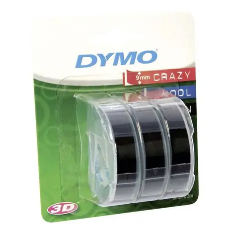 Dymo originální páska do tiskárny štítků 9mm x 3m (černý podklad ) 3ks / bílý tisk / 3D