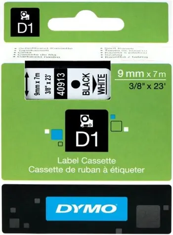 Dymo originální páska do tiskárny štítků 9mm x 7m (bílý podklad) / černý tisk / D1