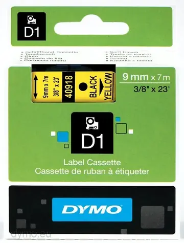 Dymo originální páska do tiskárny štítků 9mm x 7m (žlutý podklad) / černý tisk / D1