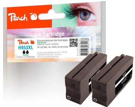 Peach remanufactured alternativní cartridge HP 953XL (L0S70AE) TwinPack černá / 2x59 ml / new chip