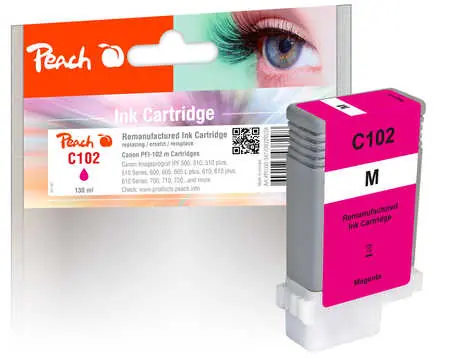 Peach remanufactured alternativní cartridge Canon PFI-102 (29952629) purpurová / 130 ml / new chip