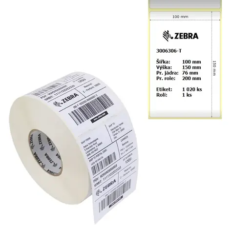 Zebra Z-Perform 1000D papírové etikety 100x150mm / jádro 76mm (3