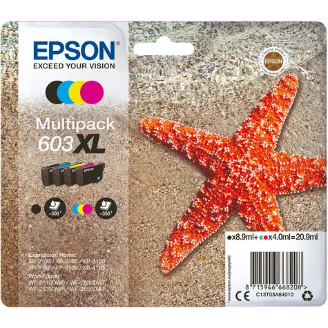 EPSON Multipack 603XL originální cartridge 4ks / 8.9 ml černá + 3x 4 ml barevná / pro WF-2850DWF | XP-3100 | XP-2100