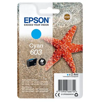 EPSON Singlepack 603 Cyan originální cartridge / 2.4 ml / pro WF-2850DWF | XP-3100 | XP-2100