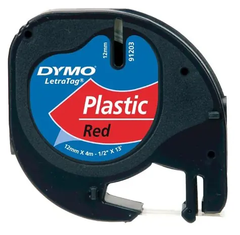 Dymo originální páska do tiskárny štítků 12mm x 4m (červený podklad) / černý tisk / LetraTag plastová páska