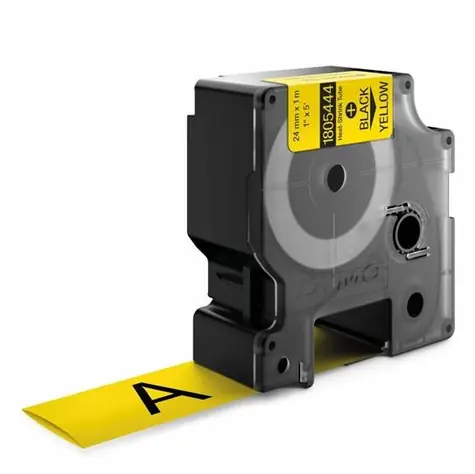 Dymo originální páska do tiskárny štítků 24mm x 1.5m (žlutý podklad) / černý tisk / RHINO plochá smršťovací bužírka / D1