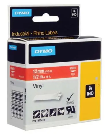 Dymo originální páska do tiskárny štítků 12mm x 5.5m (červený podklad) / bílý tisk / vinylová profi / D1
