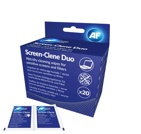AF Screen-Clene Duo - Antistatické čisticí ubrousky na obrazovky suchý & mokrý / (20+20ks)