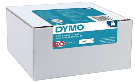 Dymo D1 originální páska do tiskárny štítků 9mm x 7m / černý tisk na bílém podkladu / 10 ks