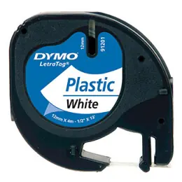 Dymo originální páska do tiskárny štítků 12mm x 4m (bílý podklad) / černý tisk / LetraTag plastová páska