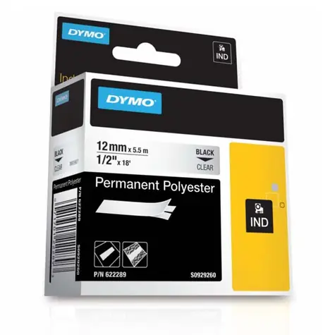 Dymo originální páska do tiskárny štítků 12mm x 5.5m (transparentní podklad) / černý tisk / D1