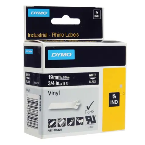 Dymo originální páska do tiskárny štítků 19mm x 5.5m (černý podklad) / bílý tisk / D1 / vinyl
