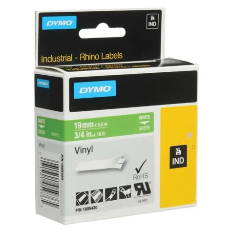 Dymo originální páska do tiskárny štítků 19mm x 5.5m (zelený podklad) / bílý tisk / D1 / vinyl