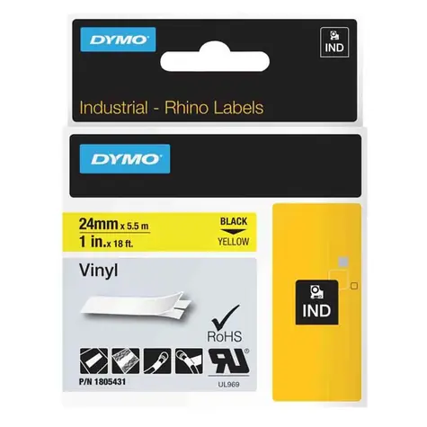 Dymo originální páska do tiskárny štítků 24mm x 5.5m (žlutý podklad) / černý tisk / D1 / vinyl