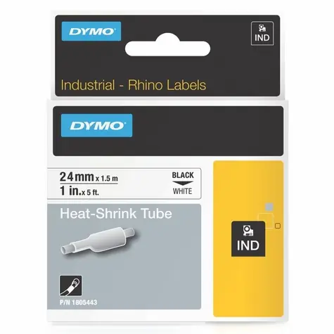 Dymo originální páska do tiskárny štítků 24mm x 1.5m (bílý podklad) / černý tisk / RHINO / teplem smrštitelná