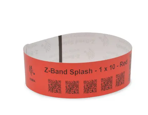 Zebra Wristband Red 1x10in (25.4x254mm) / PP / DT / Z-Band Splash / Adhesive closure / 350/roll / 6/box