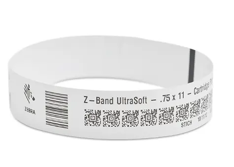 Zebra Adult Wristband White 19.05 x 279.4mm / PP / DT / Z-Band UltraSoft / Adhesive closure / 175/roll / 6/box 