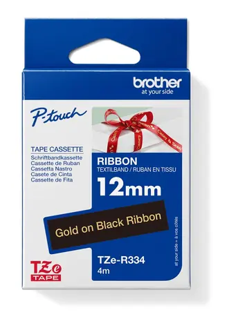 Brother TZe-R334 / zlatý tisk na černé / 12mm / 4m