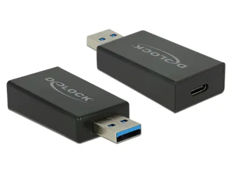DeLock adaptér SuperSpeed USB 10 Gbps (USB 3.1 Gen 2) TypA samec > USB Type-C samice černá