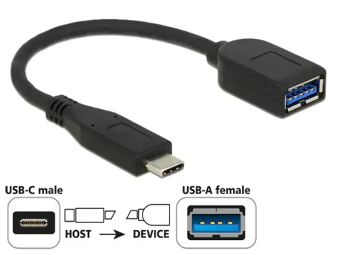 DeLock adaptér SuperSpeed USB 10 Gbps (USB 3.1 Gen 2) USB Type-C male > USB Typ-A samice 10 cm koaxiál Premium černá