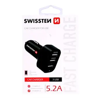 SWISSTEN CL adaptér 3x USB 5.2A černá