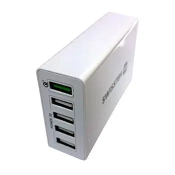 SWISSTEN Síťová adaptér QUALCOMM 3.0 Quick charge + SMART IC 5x USB 50W bílá