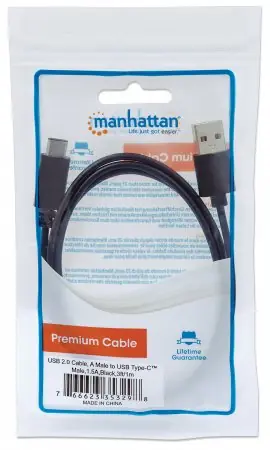 Manhattan Kabel USB 2.0 A - USB 3.1 C / M/M černý / 1m