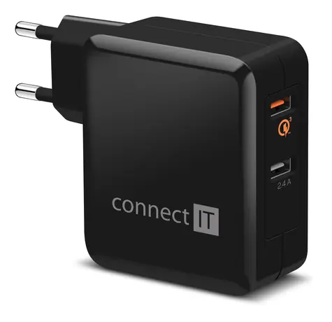 CONNECT IT QUICK CHARGE 3.0 nabíjecí adaptér 2x USB černá / 3.4A / QC 3.0 