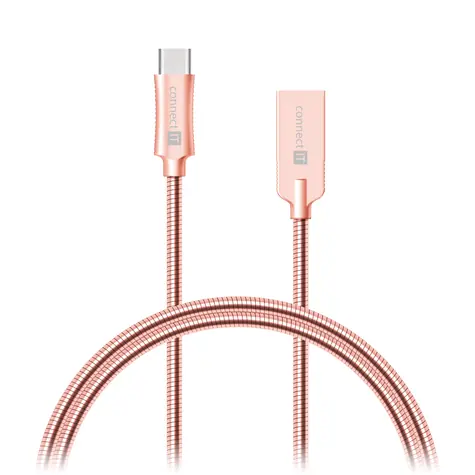 CONNECT IT Wirez Steel Knight USB-C (Type C) - USB-A 1m metallic růžovo-zlatá