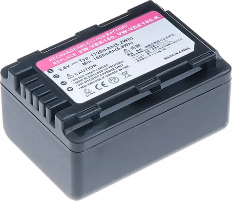 T6 Power Baterie pro Panasonic VW-VBK180 / 1720mAh / černá