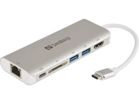 Sandberg USB-C HUB / HDMI+LAN+SD+USB / 61W / bílá