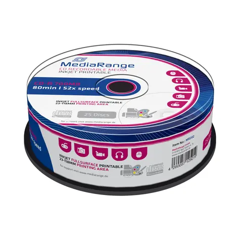 MediaRange CD-R 700MB 52x spindl 25ks - Inkjet Printable