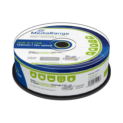 MediaRange DVD-R 4.7GB 16x spindl 25ks - Inkjet Printable