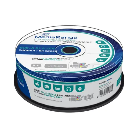 MediaRange DVD+R 8.5GB 8x Dual Layer spindl 25ks - Inkjet Printable