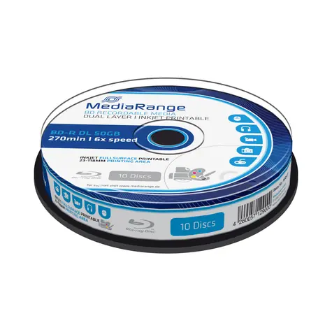 MediaRange BD-R BLU-RAY 50GB 6x Dual Layer spindl 10ks - Inkjet Printable