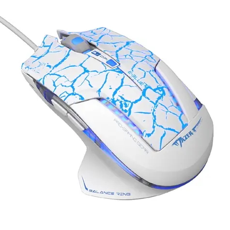 E-BLUE Mazer Pro bílá / Herní optická myš / 2500DPI / 6 tlačítek / 1 kolečko / drátová (USB)