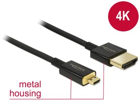 Delock Kabel High Speed HDMI s Ethernetem - HDMI-A samec > HDMI Micro-D samec 3D 4K 2 m