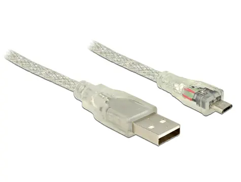 DeLock kabel USB 2.0 A samec <-> USB 2.0 micro B samec / 2 m / transparentní
